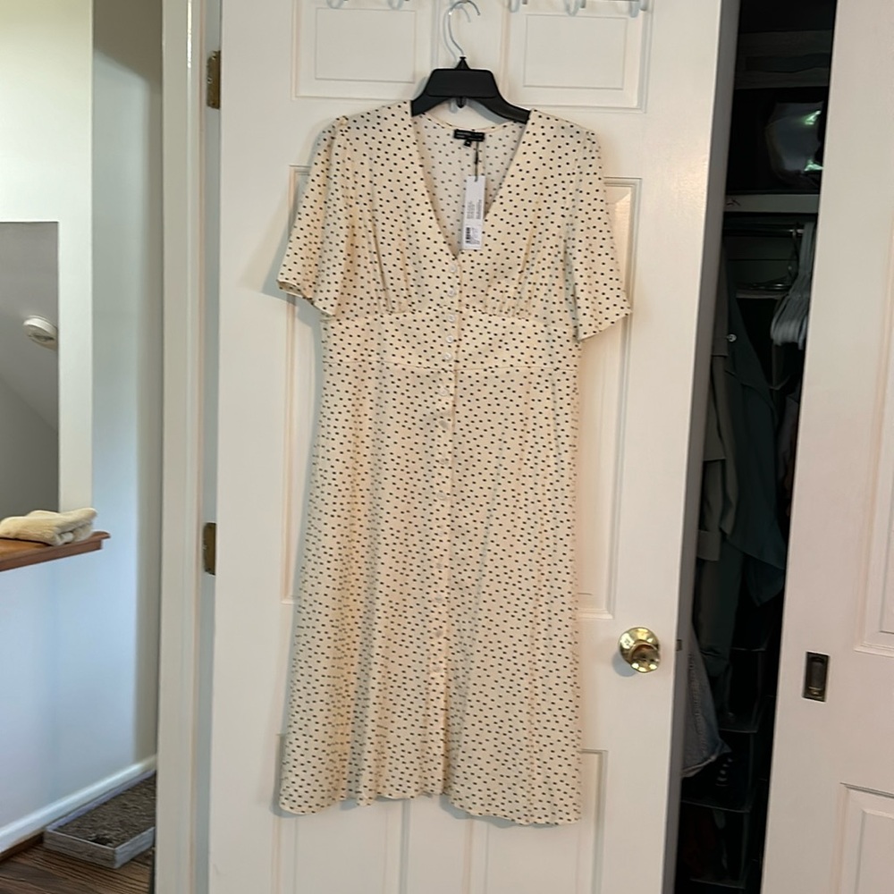 Nobody’s child white with small black polka dots button down dress